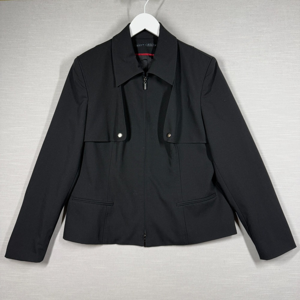 Perry Ellis‎ Jacket Womens 14 Black Casual Classic Chic Neutral Old Money